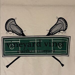 Vineyard Vines White Long Sleeve Tee with Green and Black Lacrosse Design